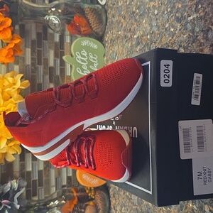 Urban Sport by J/Slides Gabby Women's Slip-on Sneaker Size 7M Red Knit NIB S0204